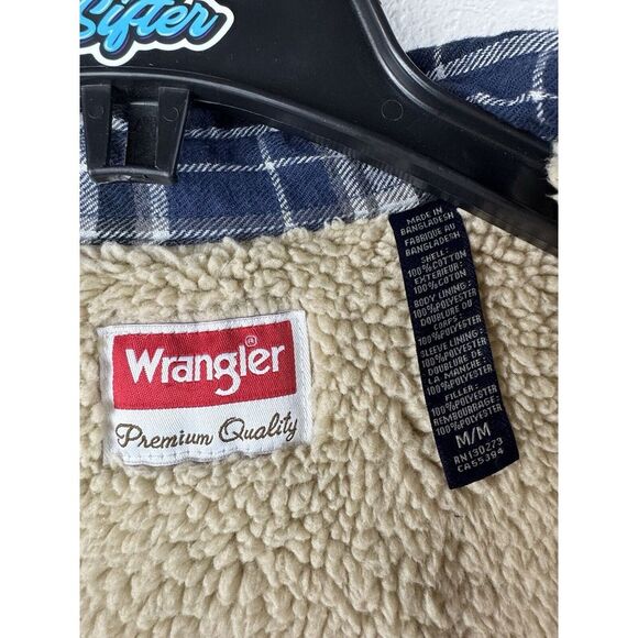 Wrangler Mens Medium Blue Plaid Flannel Shirt Jacket Shacket Button Up Shirt - Picture 5 of 6